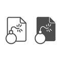 File and bomb line and solid icon, web security concept, Email Virus sign on white background, Bomb hacking document