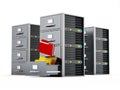 File cabinet combined with network server. 3D illustration