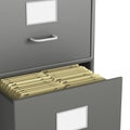 File cabinet with open drawer and many files