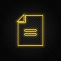 file, contract, application yellow neon icon .Transparent background. Yellow neon vector icon