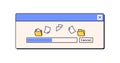 File copy, save process, window in retro style. 90s UI design. Data and information, documents moving between computer