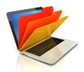 File in database - laptop and folders Royalty Free Stock Photo