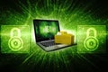 File in database - laptop and folders 3d rendering Royalty Free Stock Photo