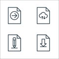 File and document outline line icons. linear set. quality vector line set such as download, edit, upload Royalty Free Stock Photo