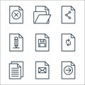 file and document outline line icons. linear set. quality vector line set such as sending, mail, copy, refresh, save, edit, share Royalty Free Stock Photo