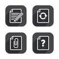 File edit icons. Question help signs.