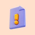 File exclamation icon 3d render concept for Personal Reject file Unaccepted Royalty Free Stock Photo