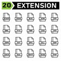 File extension icon set include btapp, asax, mjs, a5w, crt, bml, p7c, fmp, css, vrt, jspa, kit, spc, dll, ssp, ascx, xul, whtt, Royalty Free Stock Photo