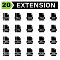 File extension icon set include btapp, asax, mjs, a5w, crt, bml, p7c, fmp, css, vrt, jspa, kit, spc, dll, ssp, ascx, xul, whtt, Royalty Free Stock Photo