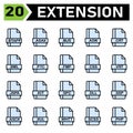File extension icon set include btapp, asax, mjs, a5w, crt, bml, p7c, fmp, css, vrt, jspa, kit, spc, dll, ssp, ascx, xul, whtt, Royalty Free Stock Photo