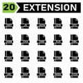 File extension icon set include dwt, js, json, dcr, stc, awm, cha, gne, rjs, dml, aro, jss, p7b, stml, chm, url, dap, w4p, wsdl, Royalty Free Stock Photo