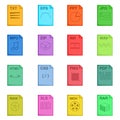 File extension icons set, cartoon style Royalty Free Stock Photo