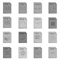 File extension icons set, monochrome style Royalty Free Stock Photo