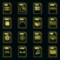 File extension icons set vector neon Royalty Free Stock Photo