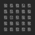 File extensions chalk white icons set on black background Royalty Free Stock Photo