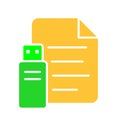 File with flash drive line icon. Information, folder, document, work, computer, saving. Vector color icon on a white background