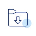 File folder with arrow pointing down. Downloading files. Pixel perfect, editable stroke icon Royalty Free Stock Photo