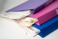 File Folder Binder stack of multi color on table in office Royalty Free Stock Photo
