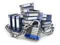 File folder and chain with lock. Data and privacy security. Info