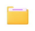 File folder. 3d icon of folder with document. Office paper for mail, project, archive and business. Concept of data and Royalty Free Stock Photo