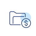 File folder and dollar sign. Cloud storage subscription. Financial documentation. Digital repository for
