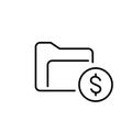 File folder and dollar sign. Cloud storage subscription. Financial documentation. Digital repository for