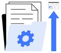 File Folder with Gear and Arrow Representing Data Upload, Organization, and Synchronization Royalty Free Stock Photo