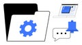 File Folder with Gear Icon, Laptop Screen, Chat Bubble, and Notification Bell Elements Royalty Free Stock Photo