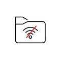 File folder and no wi-fi symbol. Data backup unavailable, no online cloud synchronization. Pixel perfect, editable stroke icon