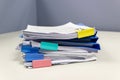 File folder and Stack of business report paper file on the table in a work office Royalty Free Stock Photo