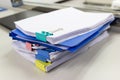 File folder and Stack of business report paper file on the table in a work office Royalty Free Stock Photo