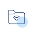 File folder and wifi. Wireless document management. Remote data retrieval, cloud-based file synch. Pixel perfect vector Royalty Free Stock Photo