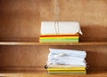 File folders, sheets of paper on the shelve