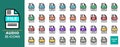 File format Audio icons set in flat style. collection of file extension symbols. Vector Illustration Royalty Free Stock Photo