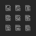 File formats chalk white icons set on black background Royalty Free Stock Photo