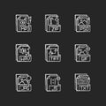 File formats chalk white icons set on black background Royalty Free Stock Photo