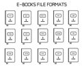 File formats of electronic books or text files with download sign. Vector icons