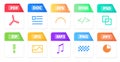 File formats flat icons set. White paper document pictograms with different file types, extensions. Web design graphic Royalty Free Stock Photo
