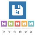File group flat white icons in square backgrounds