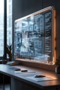 file integration, A transparent holographic screen designed for document collaboration, projecting interactive tools and shared