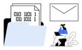 Digital File Management with Binary Data, Email Communication, and Remote Work Concept Royalty Free Stock Photo