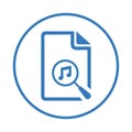 File, music, search icon. Blue vector sketch