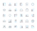 File organization linear icons set. Folders, Tags, Sort, Categorize, Alphabetize, Archive, Indexing line vector and Royalty Free Stock Photo