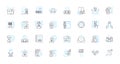 File organization linear icons set. Folders, Tags, Sort, Categorize, Alphabetize, Archive, Indexing line vector and