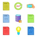 File processing icons set, cartoon style