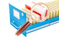 File search concept. Folders with magnifying glass, 3D rendering Royalty Free Stock Photo