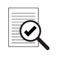 File search icon. Document page with magnifier tool . minimal