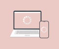 File sharing between devices logo design. Computers and phone syncing folder and files. Cross-device syncing, tracking.
