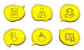 Eco food, Chemistry lab and Energy drops icons set. File sign. Organic tested, Laboratory, Power usage. Vector