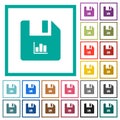 File statistics flat color icons with quadrant frames